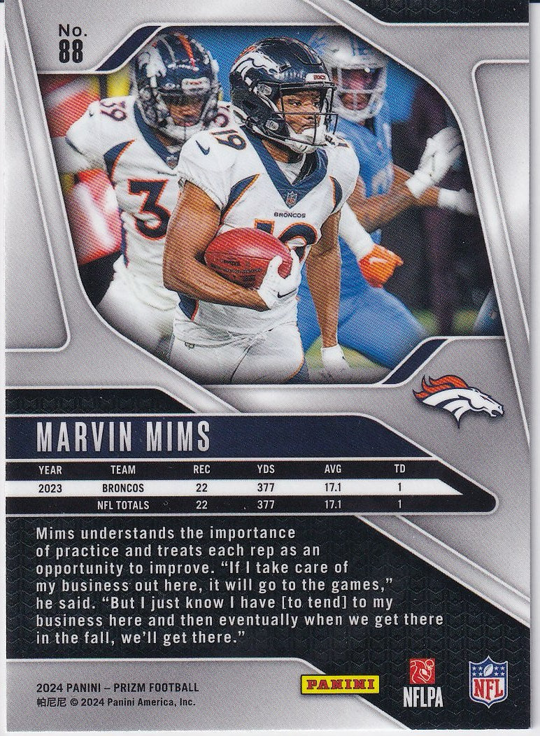 2024 Panini Prizm Football Base #88 Denver Broncos, Marvin Mims