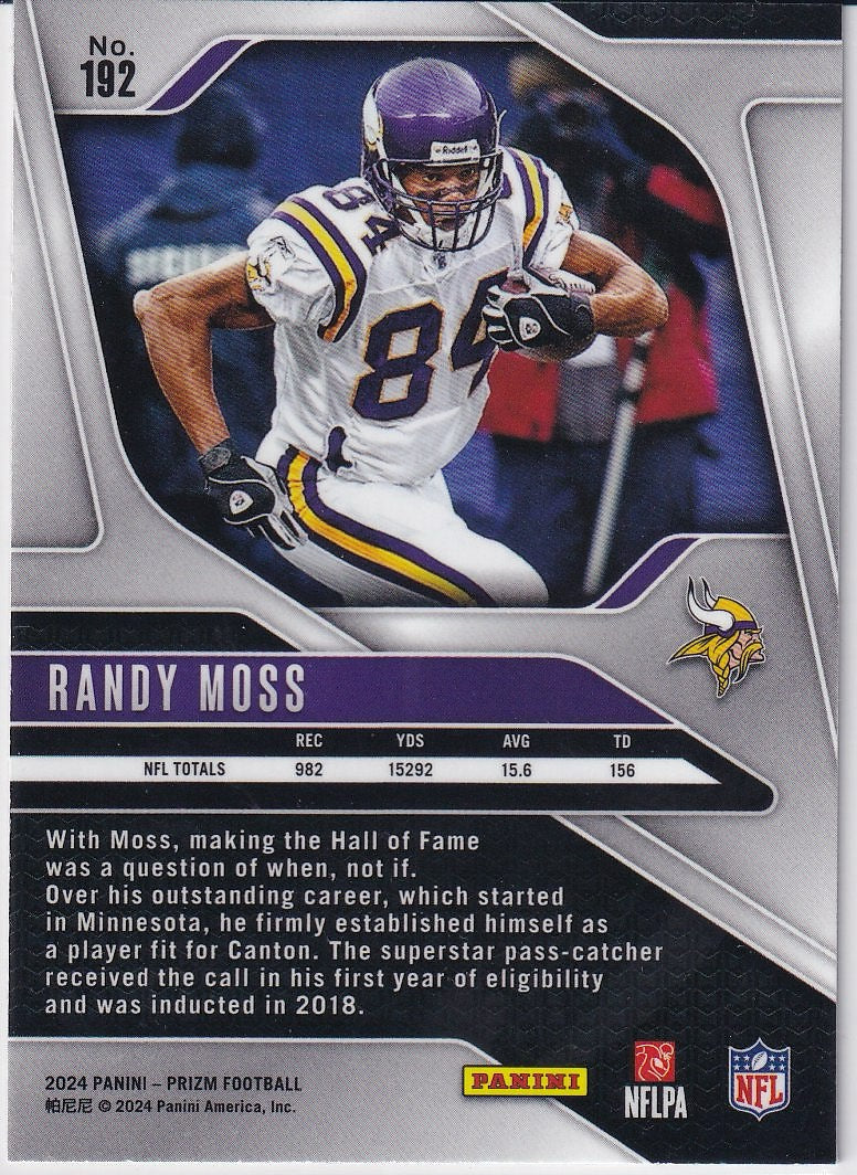 2024 Panini Prizm Football Base #192 Minnesota Vikings, Randy Moss