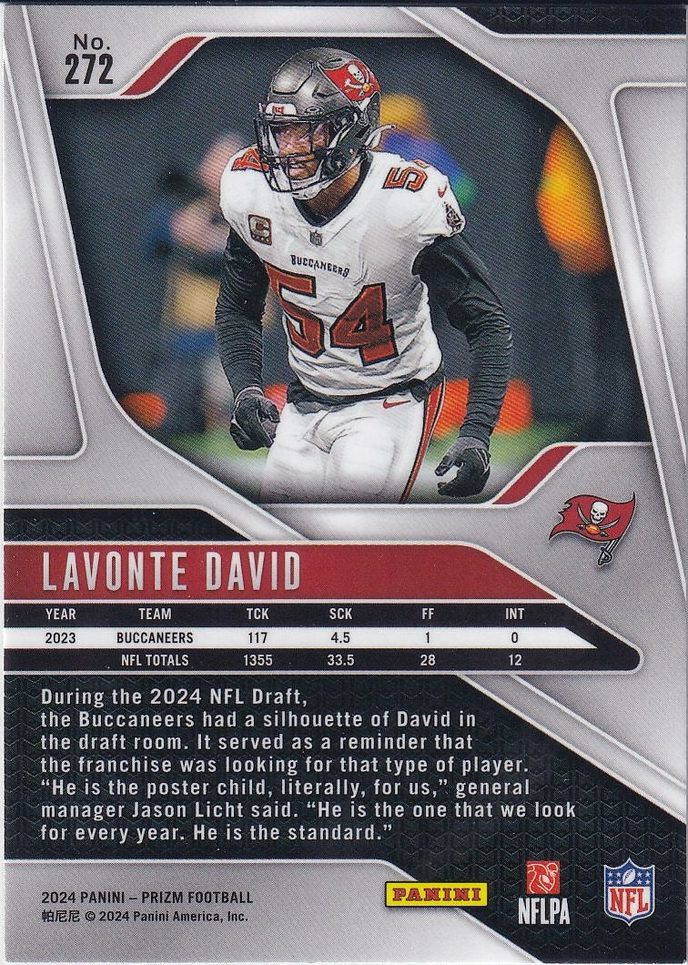 2024 Panini Prizm Football Base #272 Tampa Bay Buccaneers, Lavonte David