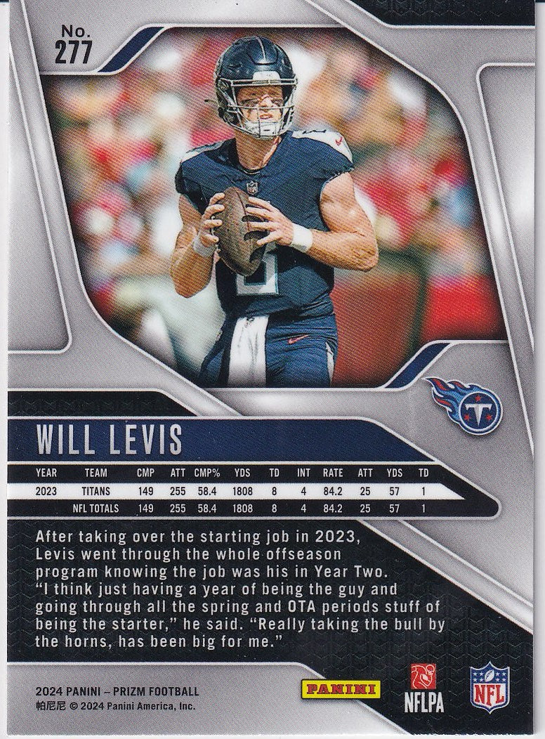 2024 Panini Prizm Football Base #277 Tennessee Titans, Will Levis