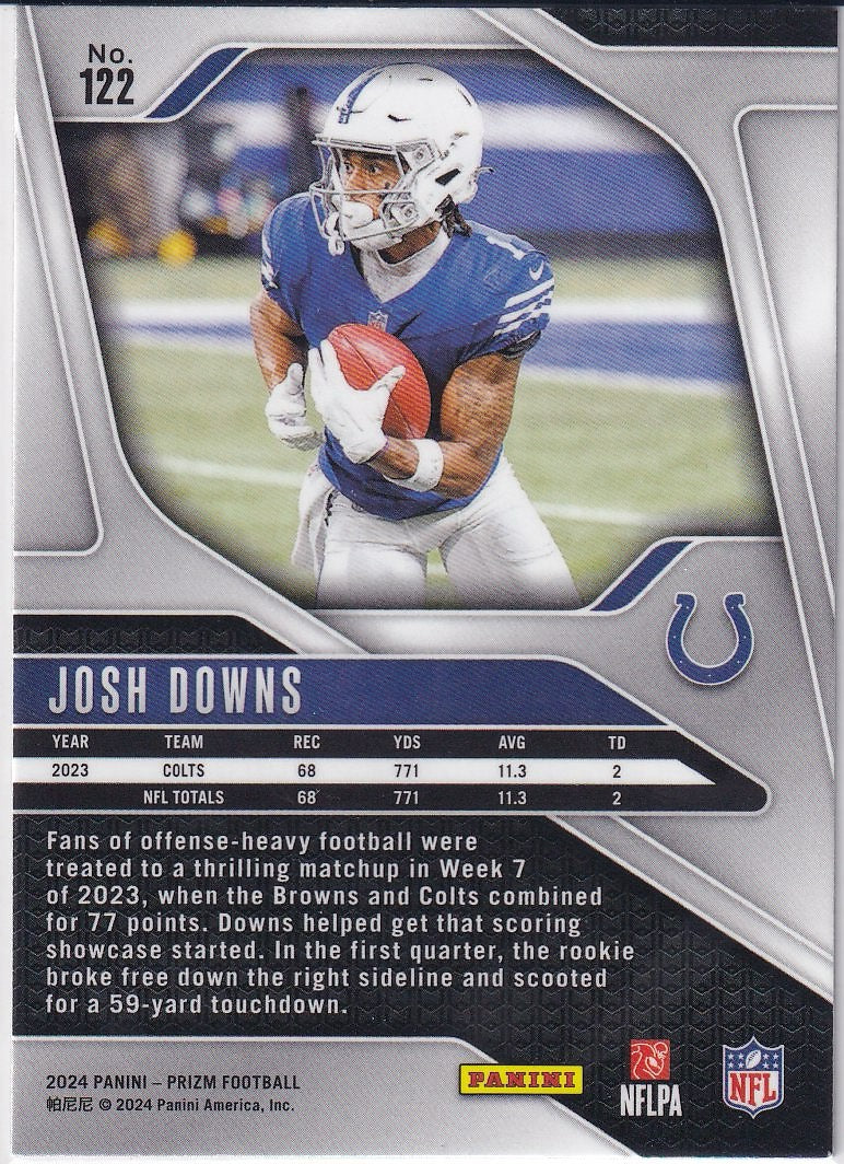 2024 Panini Prizm Football Base #122 Indianapolis Colts, Josh Downs