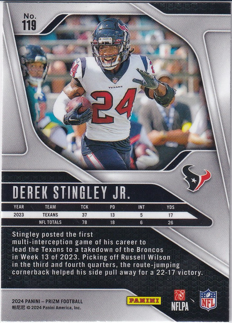 2024 Panini Prizm Football Base #119 Houston Texans, Derek Stingley Jr.