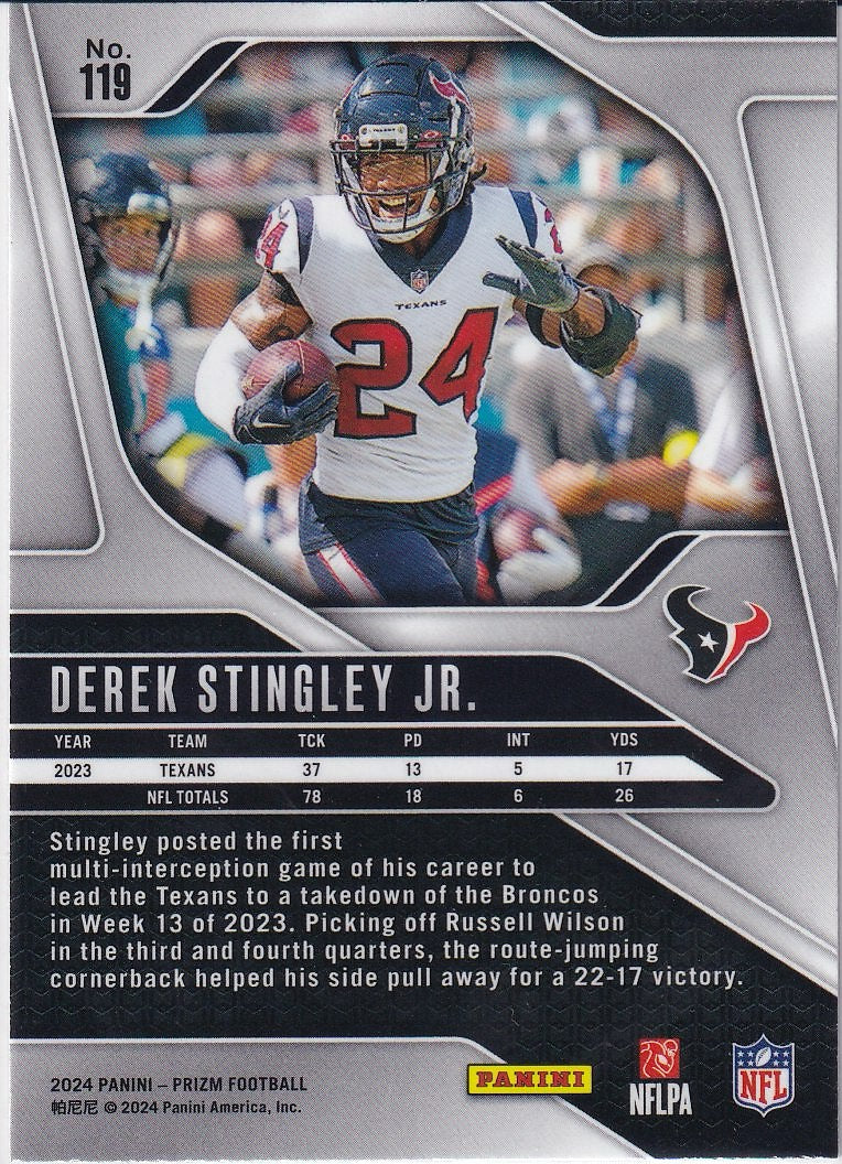2024 Panini Prizm Football Base #119 Houston Texans, Derek Stingley Jr.