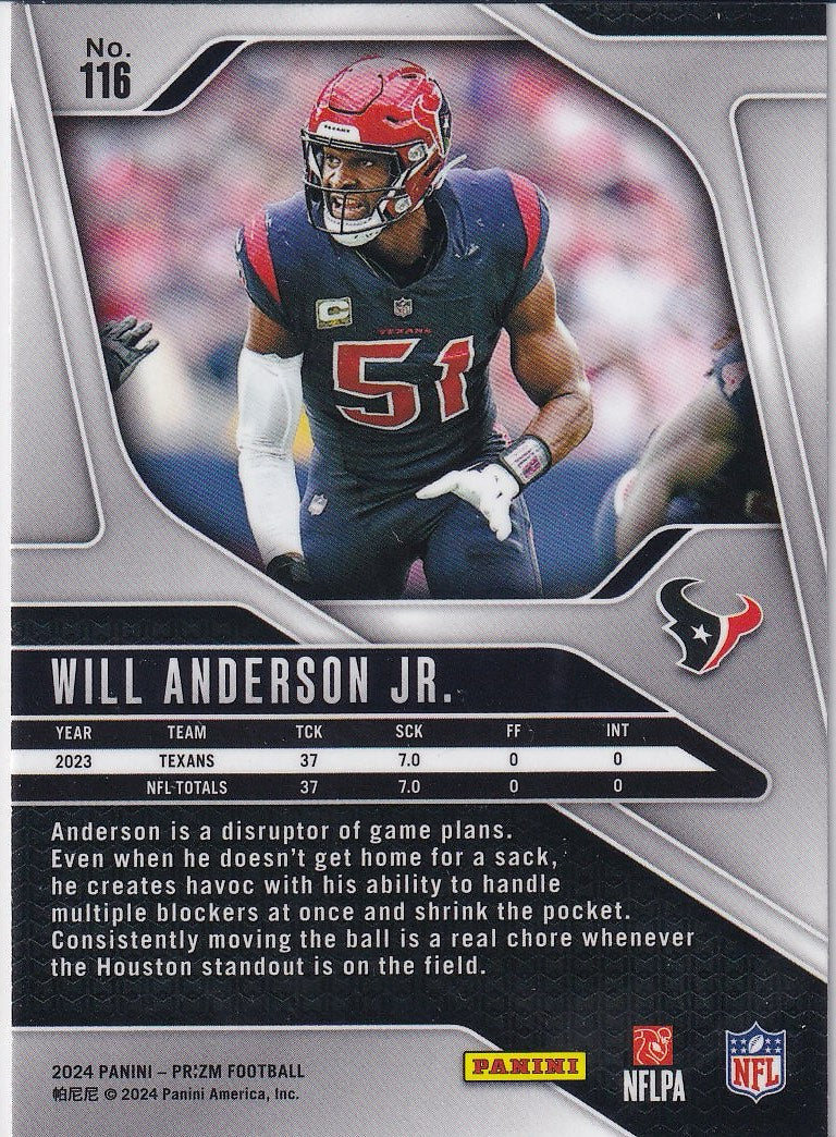 2024 Panini Prizm Football Base #116 Houston Texans, Will Anderson Jr.