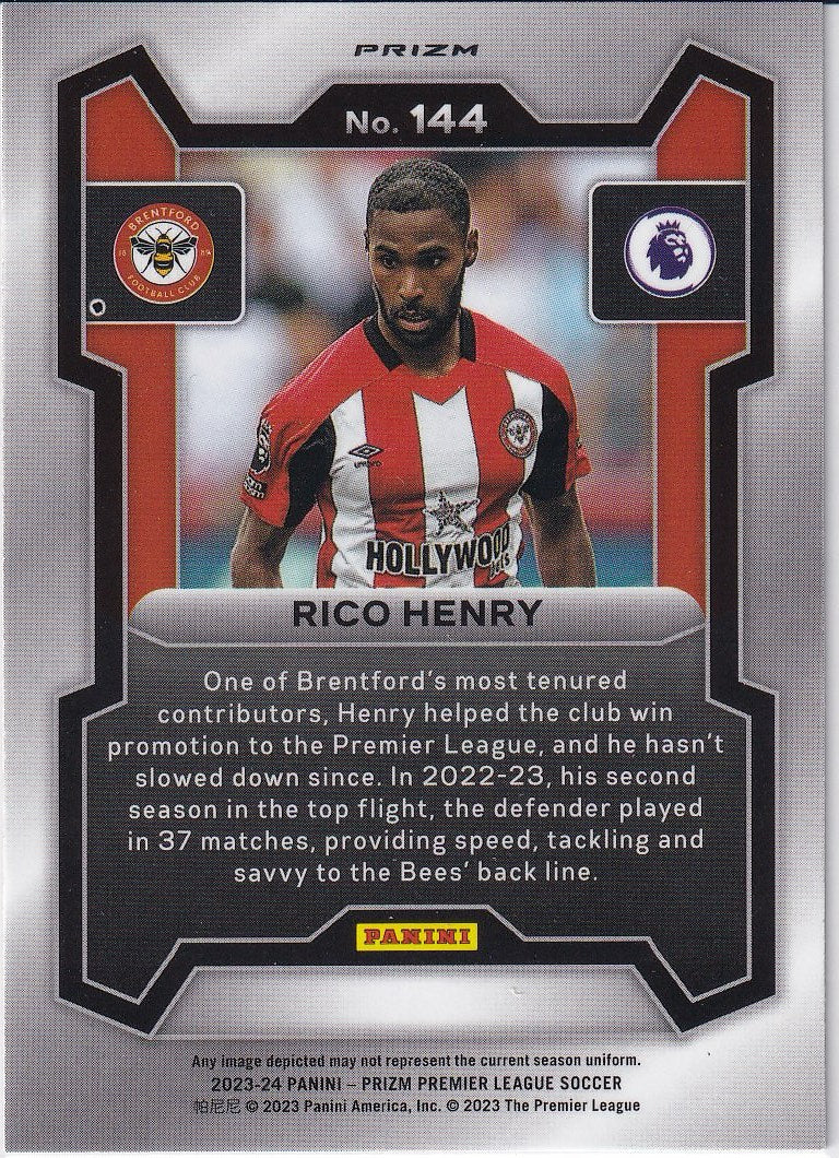 2023-24 Panini Prizm Premier League Soccer Base Silver #144 Brentford, Rico Henry