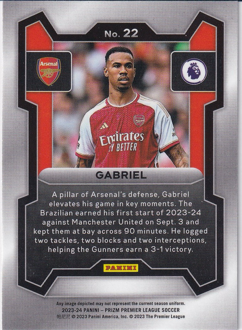 2023-24 Panini Prizm Premier League Soccer Base #22 Arsenal FC, Gabriel