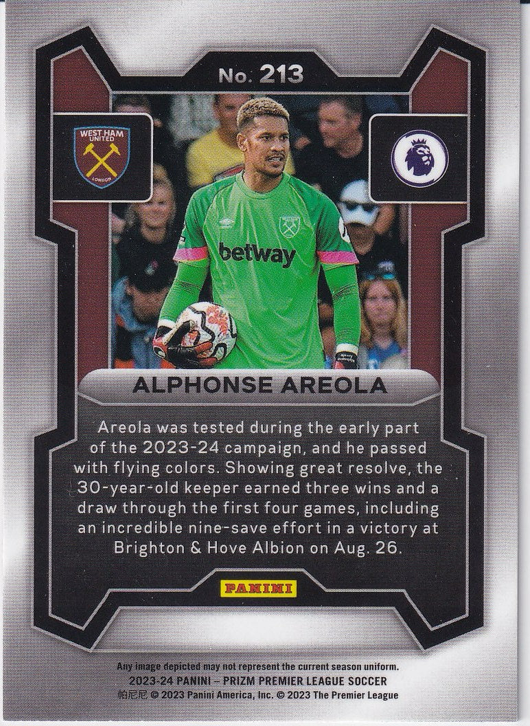 2023-24 Panini Prizm Premier League Soccer Base #213 West Ham United, Alphonse Areola