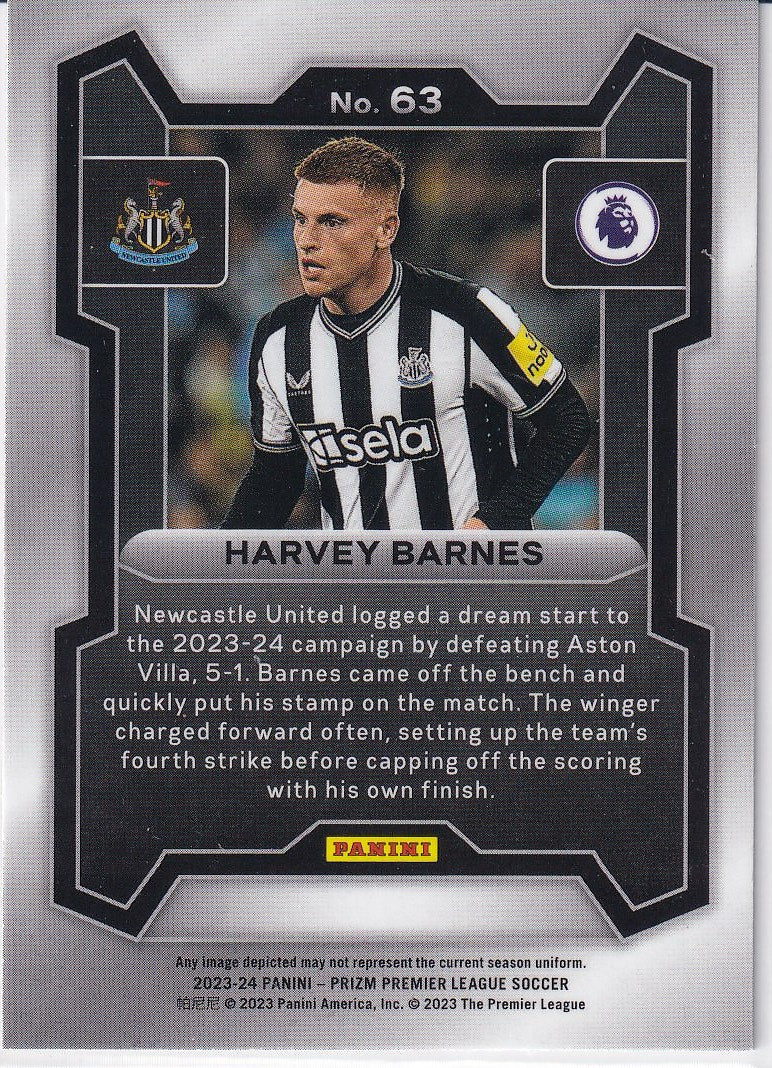2023-24 Panini Prizm Premier League Soccer Base #63 Newcastle United, Harvey Barnes