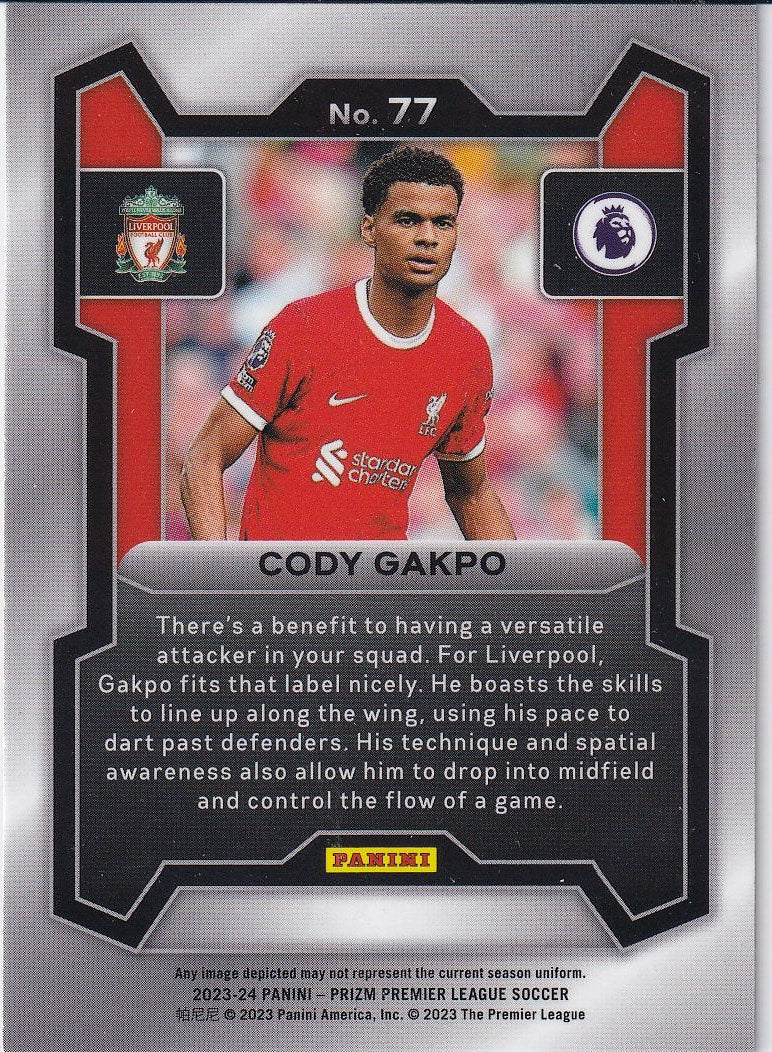 2023-24 Panini Prizm Premier League Soccer Base #77 Liverpool, Cody Gakpo