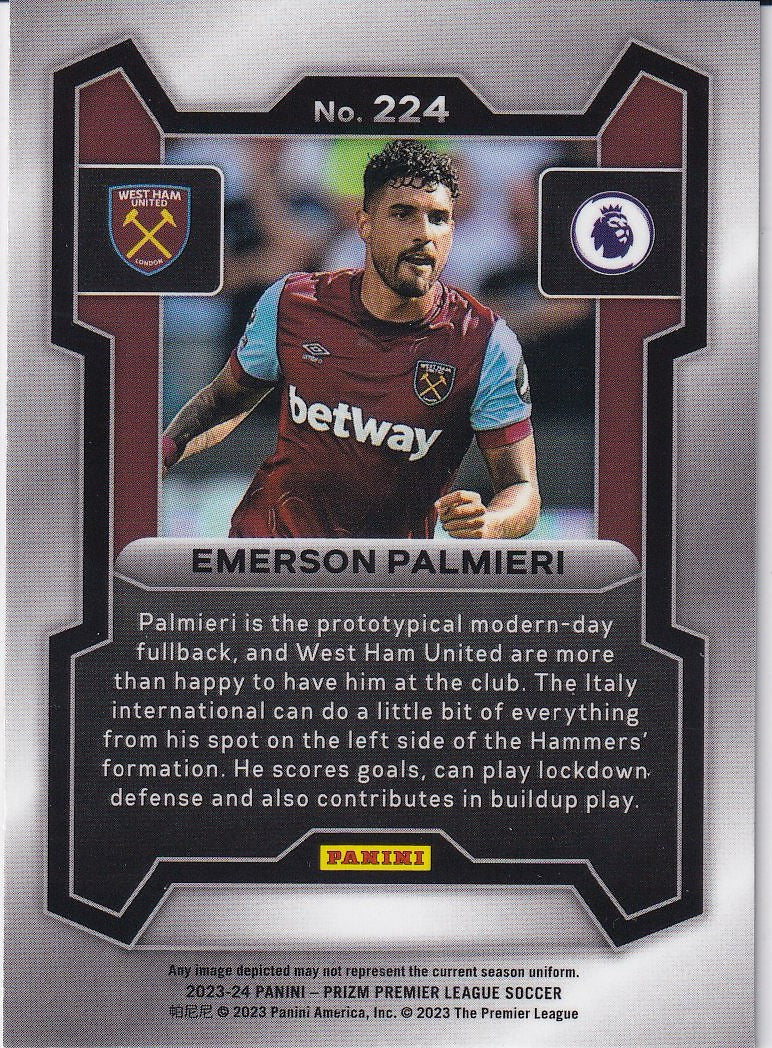 2023-24 Panini Prizm Premier League Soccer Base #224 West Ham United, Emerson Palmieri