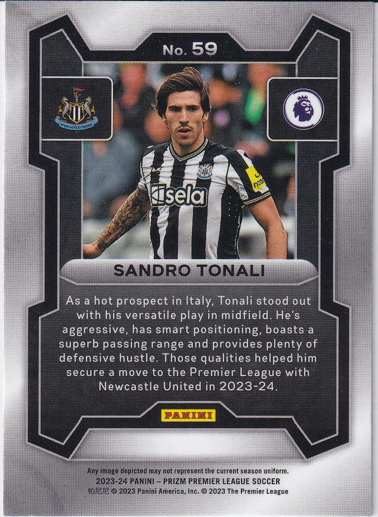 2023-24 Panini Prizm Premier League Soccer Base #59 Newcastle United, Sandro Tonali