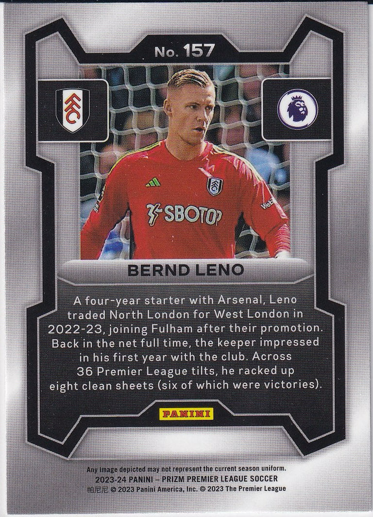 2023-24 Panini Prizm Premier League Soccer Base #157 Fulham, Bernd Leno