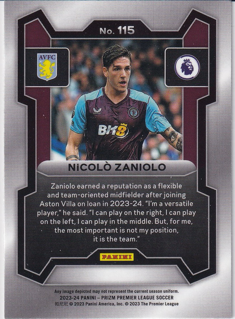 2023-24 Panini Prizm Premier League Soccer Base #115 Aston Villa, Nicolo Zaniolo