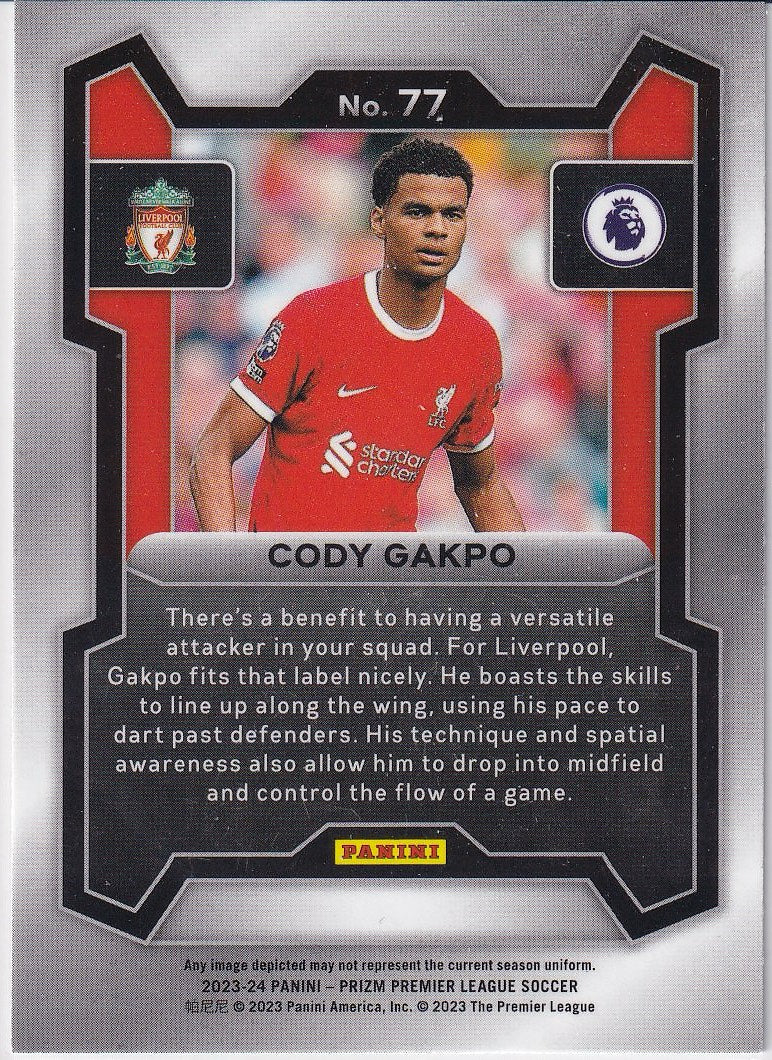2023-24 Panini Prizm Premier League Soccer Base #77 Liverpool, Cody Gakpo
