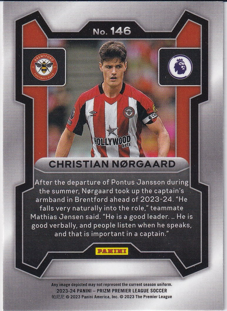 2023-24 Panini Prizm Premier League Soccer Base #146 Brentford, Christian Nørgaard