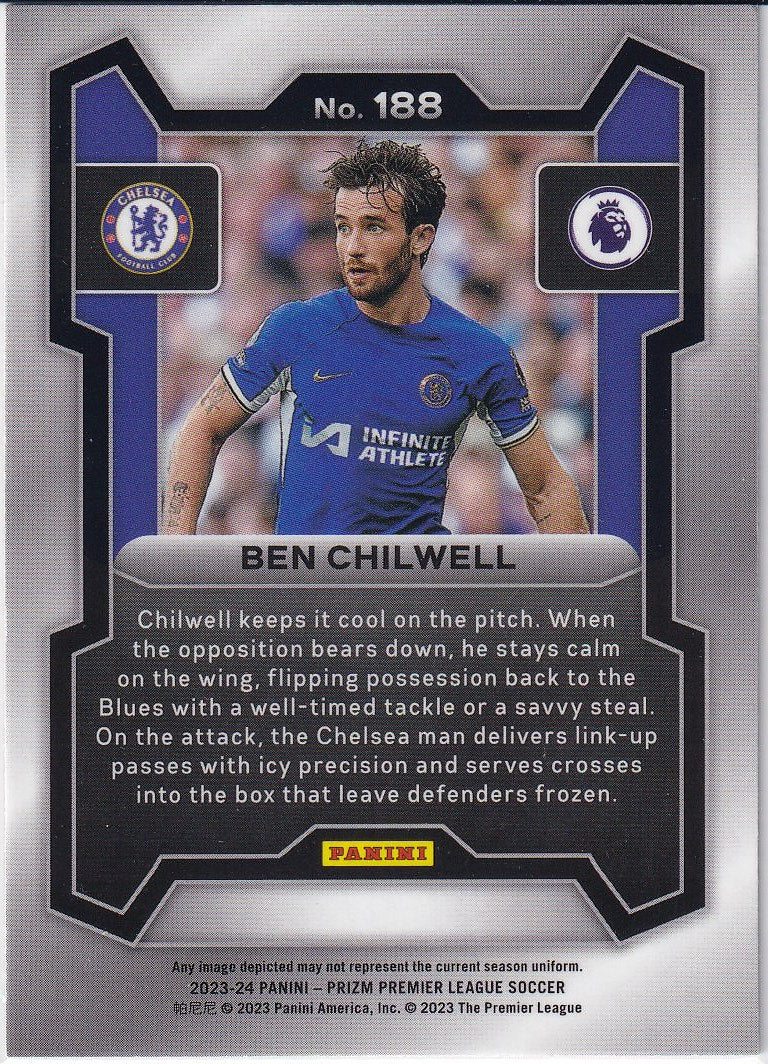 2023-24 Panini Prizm Premier League Soccer Base #188 Chelsea FC, Ben Chilwell
