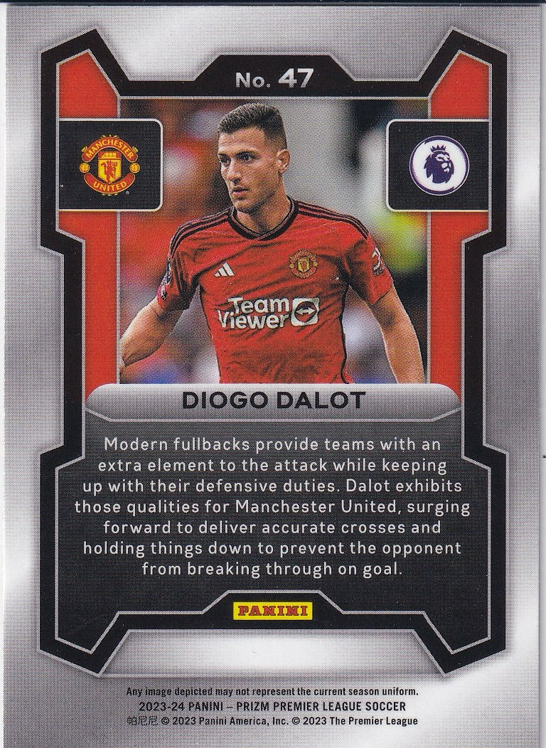 2023-24 Panini Prizm Premier League Soccer Base #47 Manchester United, Diogo Dalot