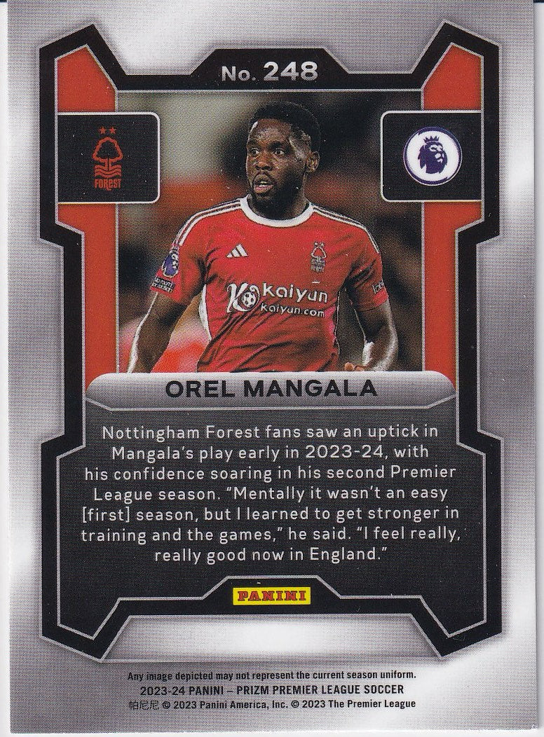 2023-24 Panini Prizm Premier League Soccer Base #248 Nottingham Forest, Orel Mangala