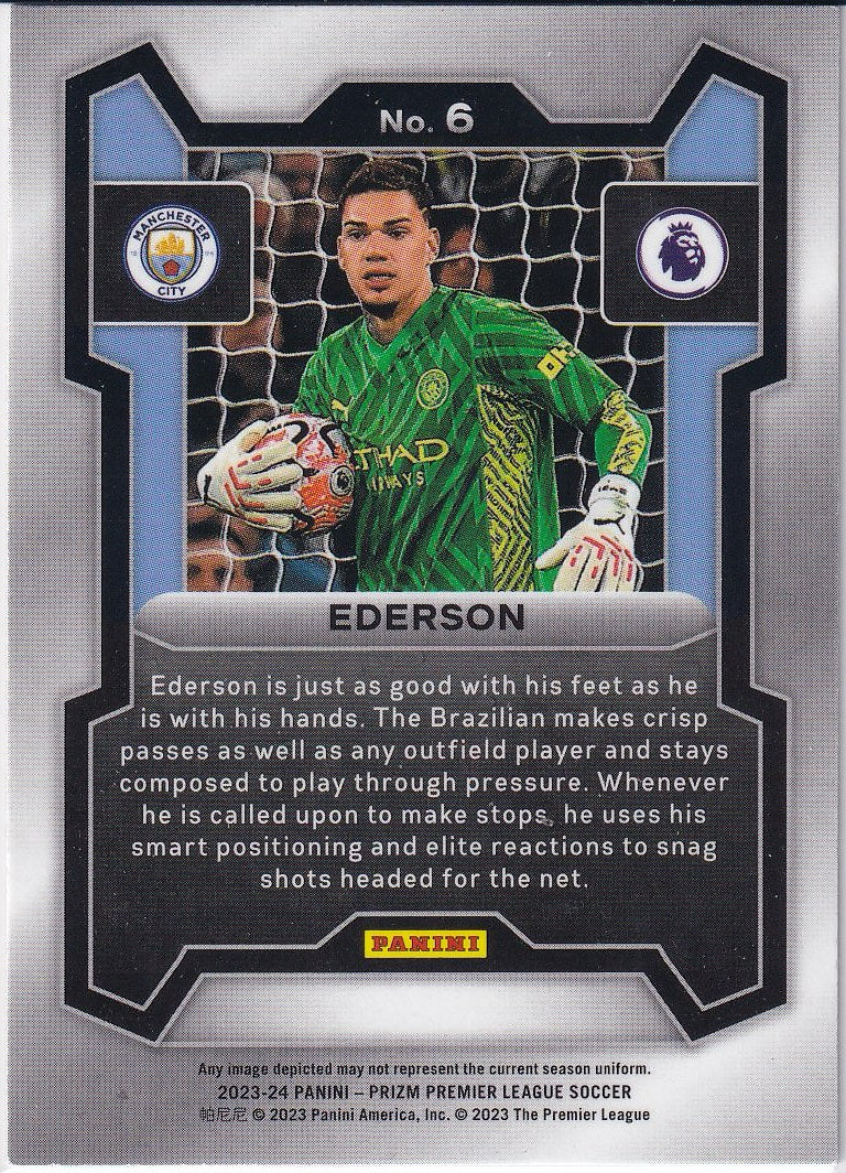 2023-24 Panini Prizm Premier League Soccer Base #6 Manchester City, Ederson