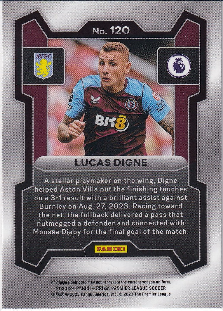 2023-24 Panini Prizm Premier League Soccer Base #120 Aston Villa (Lucas Digne)