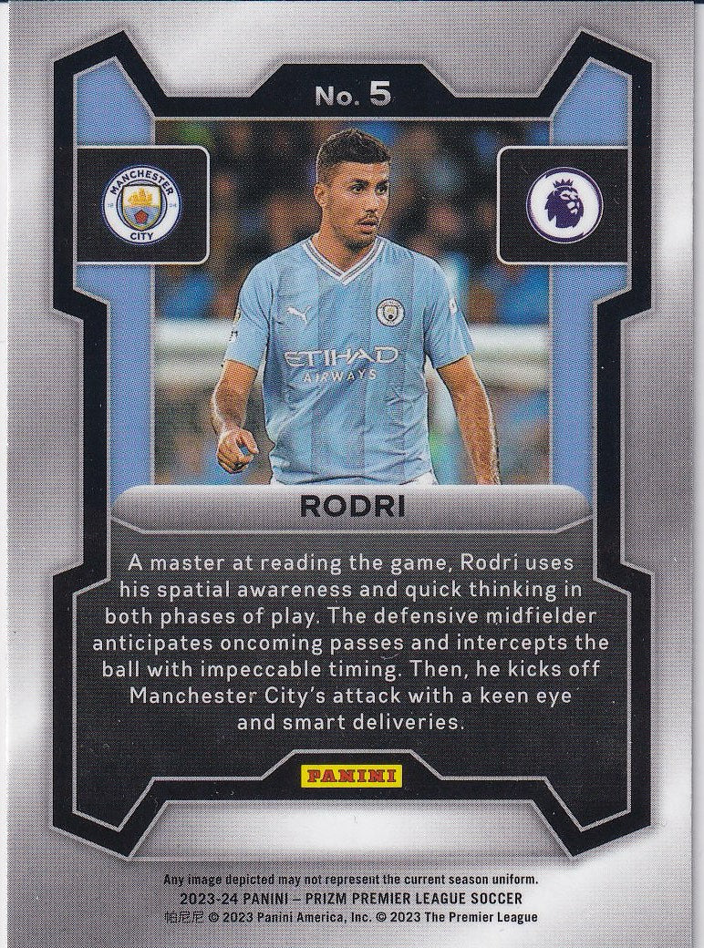 2023-24 Panini Prizm Premier League Soccer Base #5 Manchester City (Rodri)
