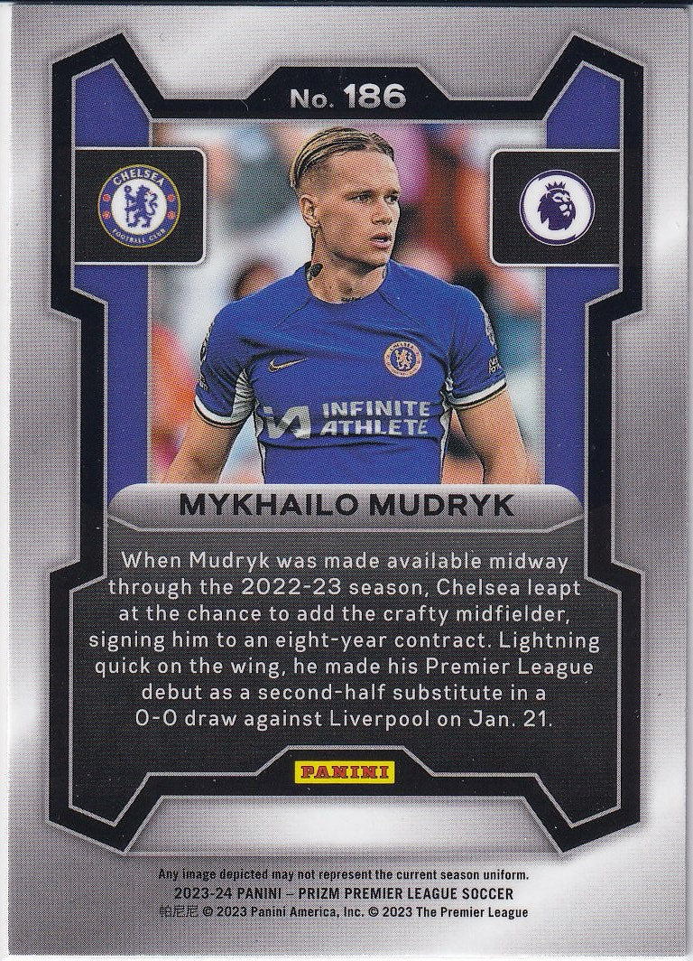 2023-24 Panini Prizm Premier League Soccer Base #186 Chelsea FC (Mykhailo Mudryk)