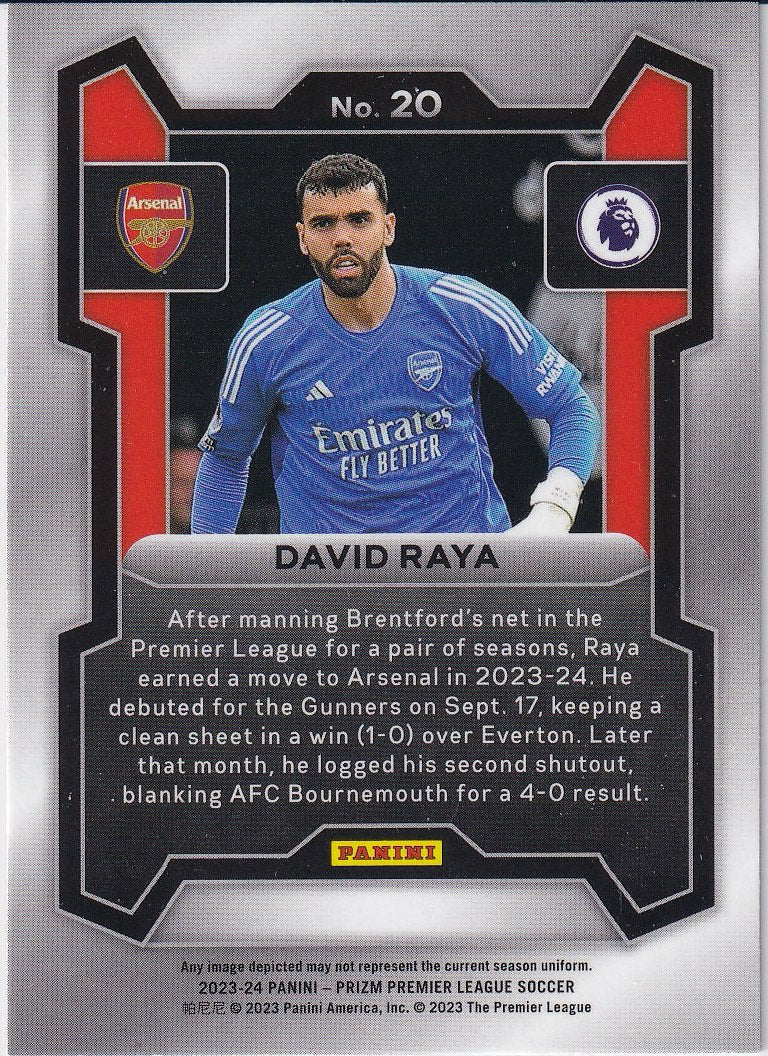 2023-24 Panini Prizm Premier League Soccer Base #20 Arsenal FC (David Raya)
