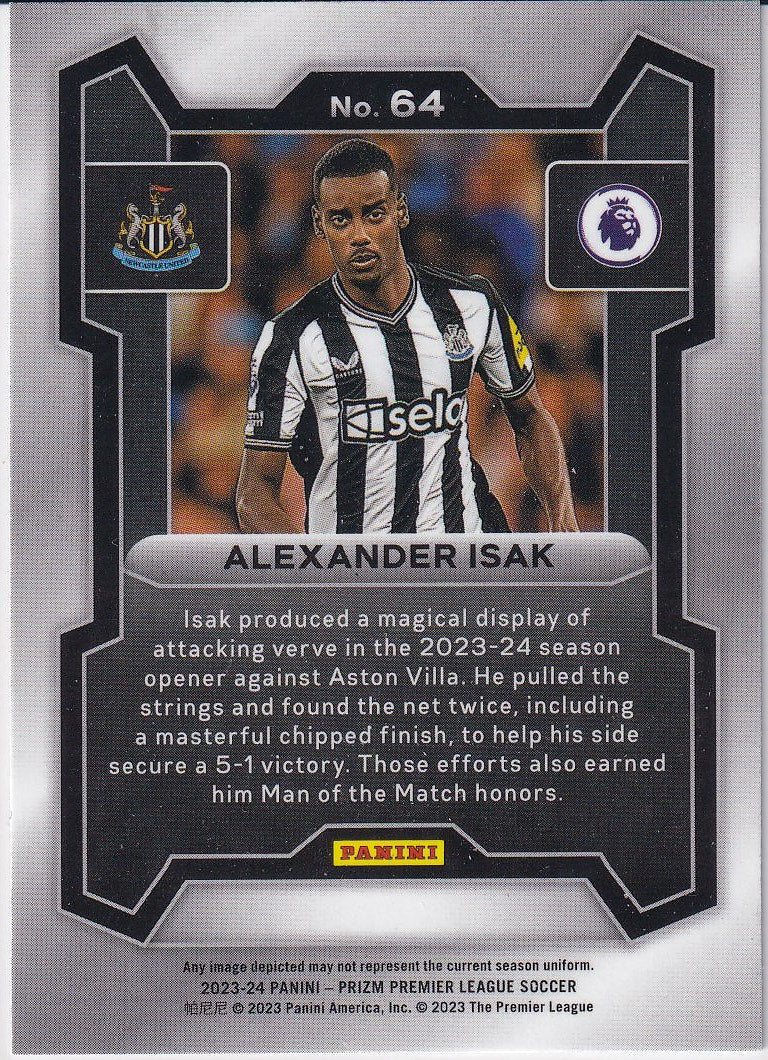 2023-24 Panini Prizm Premier League Soccer Base #64 Newcastle United (Alexander Isak)