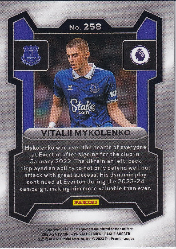 2023-24 Panini Prizm Premier League Soccer Base #258 Everton (Vitalii Mykolenko)