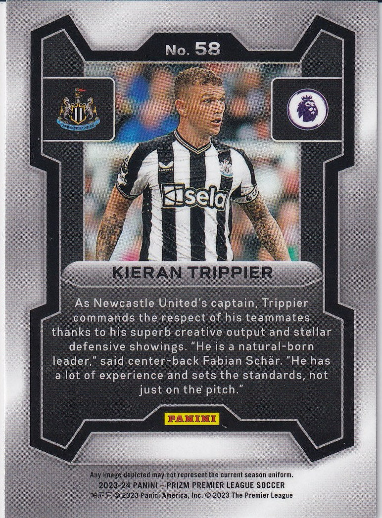 2023-24 Panini Prizm Premier League Soccer Base #58 Newcastle United (Kieran Trippier)