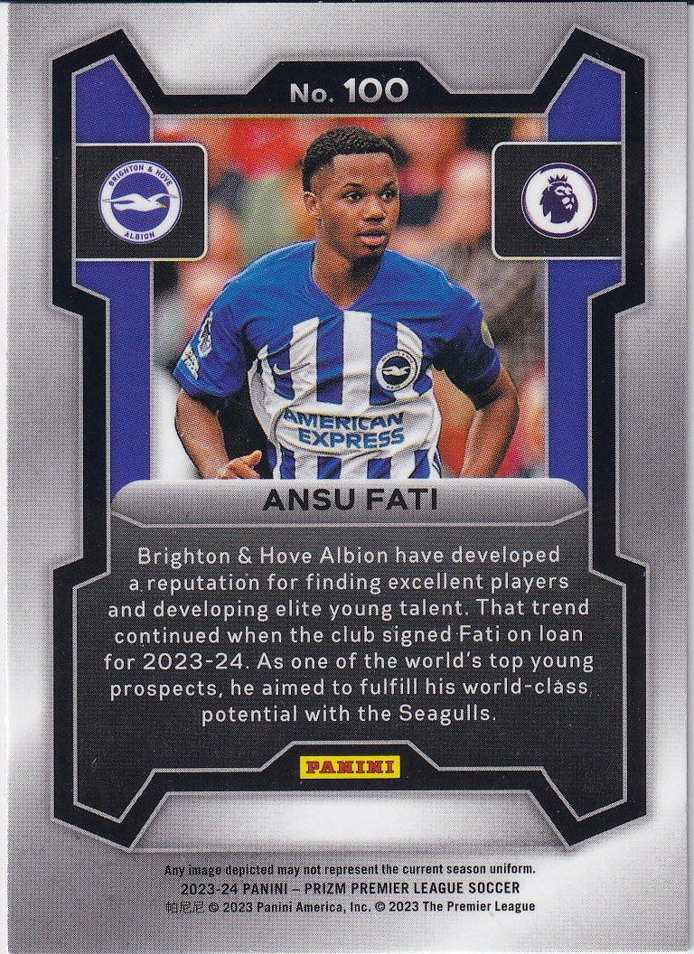2023-24 Panini Prizm Premier League Soccer Base #100 Brighton & Hove Albion (Ansu Fati)