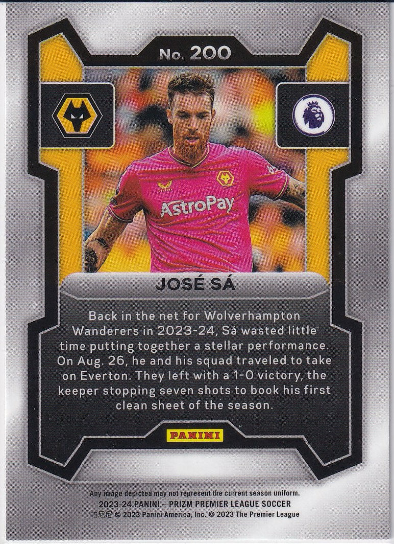 2023-24 Panini Prizm Premier League Soccer Base #200 Wolverhampton Wanderers (José Sá)