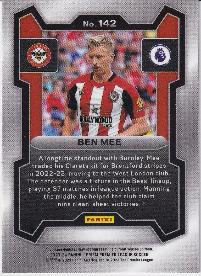 2023-24 Panini Prizm Premier League Soccer Base #142 Brentford (Ben Mee)