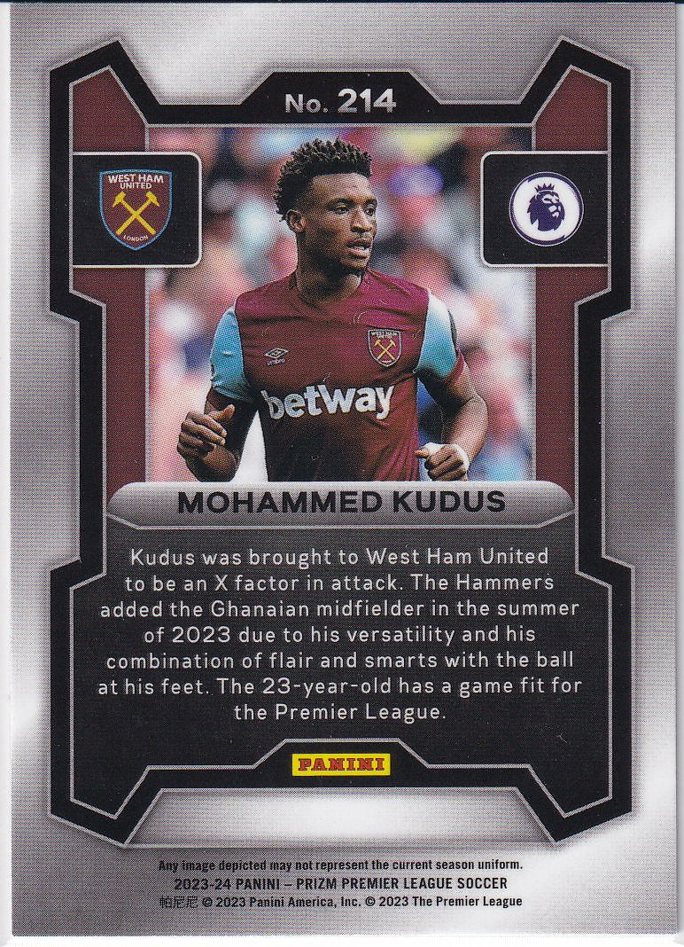 2023-24 Panini Prizm Premier League Soccer Base #214 West Ham United (Mohammed Kudus)