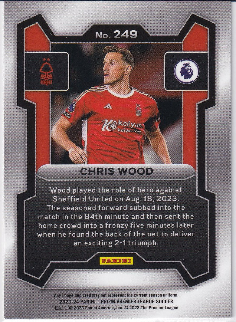 2023-24 Panini Prizm Premier League Soccer Base #249 Nottingham Forest (Chris Wood)