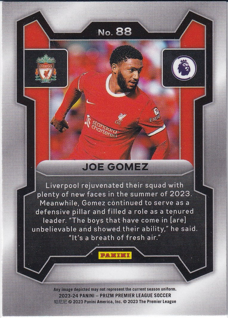 2023-24 Panini Prizm Premier League Soccer Base #88 Liverpool (Joe Gomez)