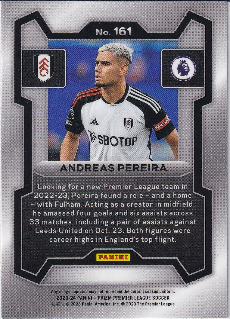 2023-24 Panini Prizm Premier League Soccer Base #161 Fulham (Andreas Pereira)