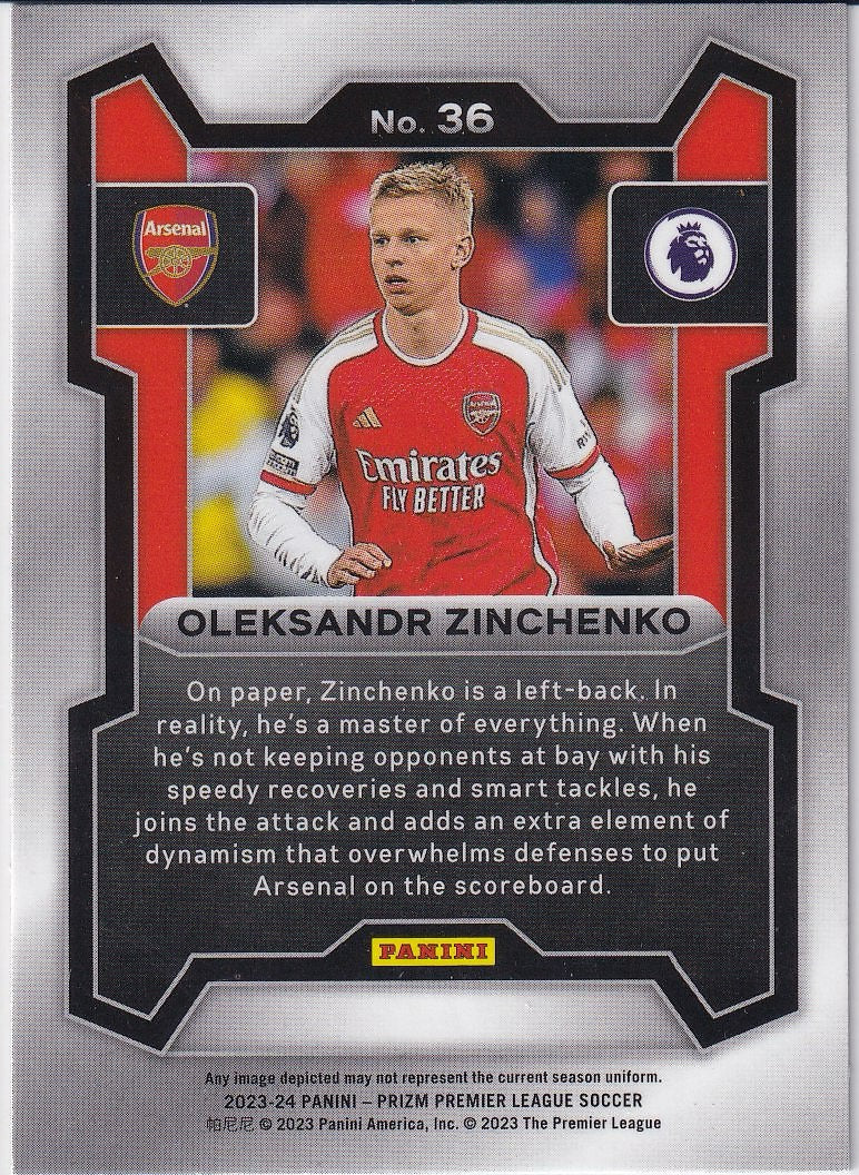 2023-24 Panini Prizm Premier League Soccer Base #36 Arsenal FC (Oleksandr Zinchenko)