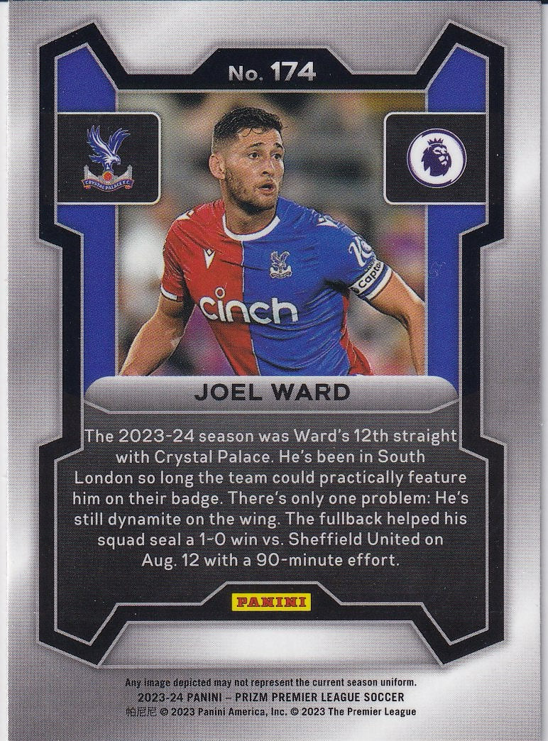 2023-24 Panini Prizm Premier League Soccer Base #174 Crystal Palace (Joel Ward)