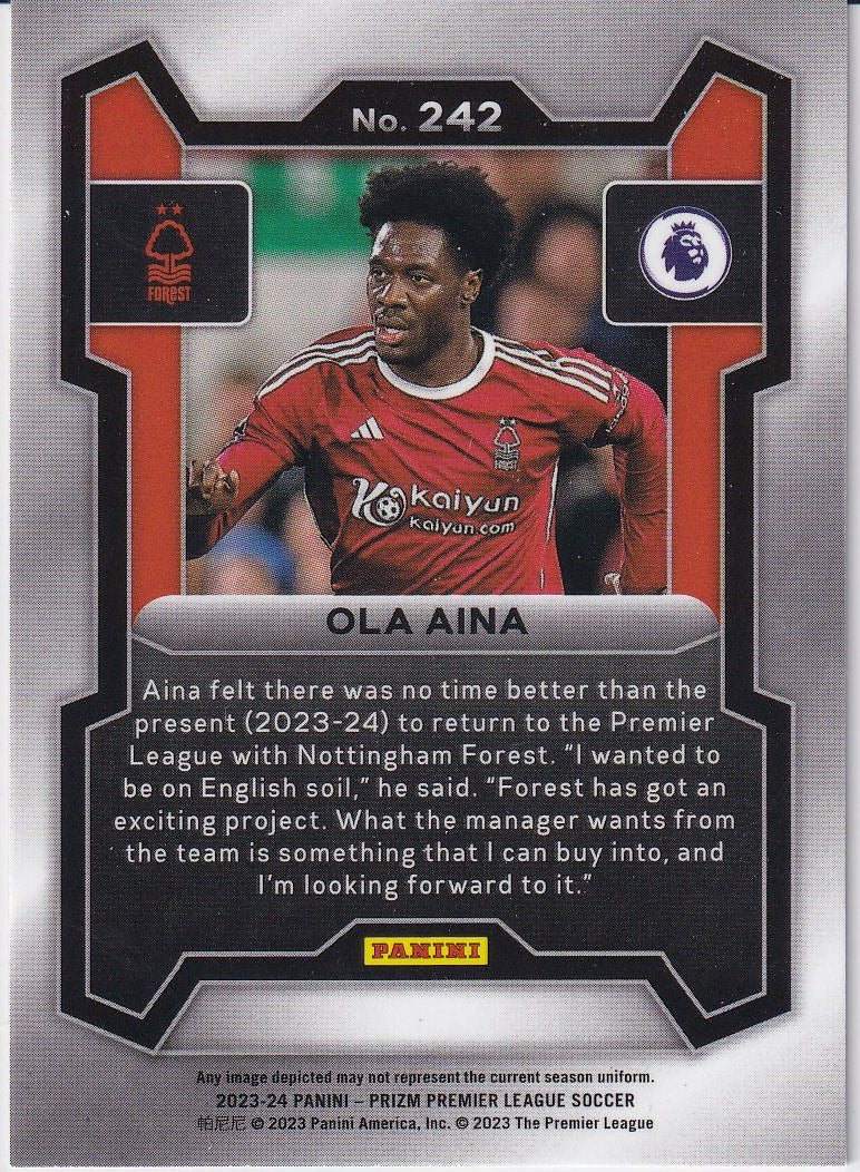 2023-24 Panini Prizm Premier League Soccer Base #242 Nottingham Forest (Ola Aina)