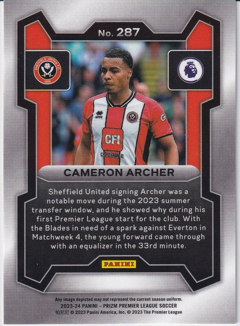 2023-24 Panini Prizm Premier League Soccer Base #287 Sheffield United (Cameron Archer)