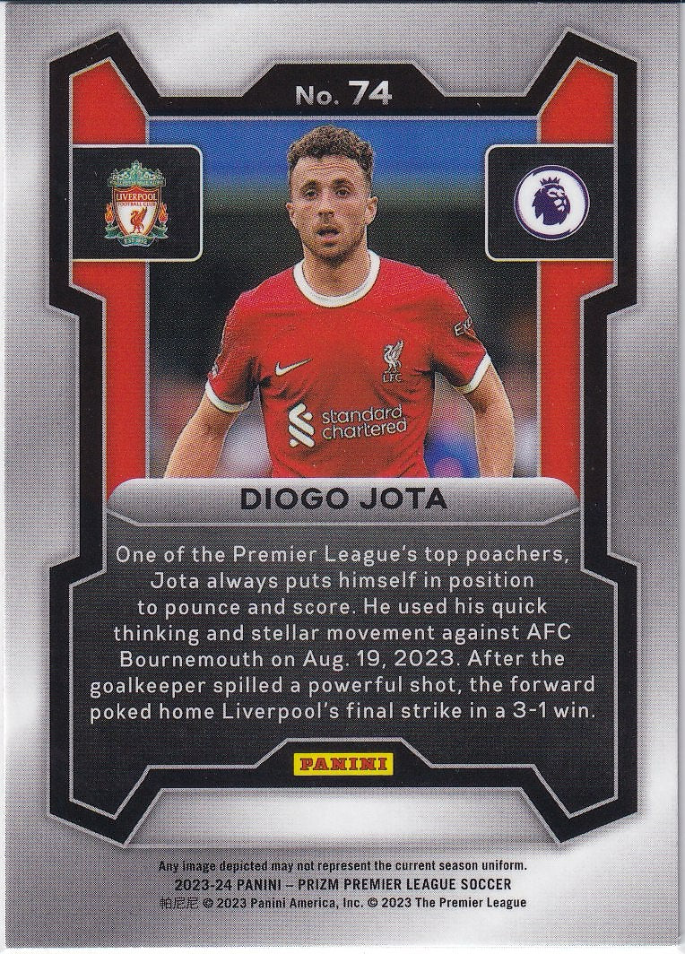 2023-24 Panini Prizm Premier League Soccer Base #74 Liverpool (Diogo Jota)
