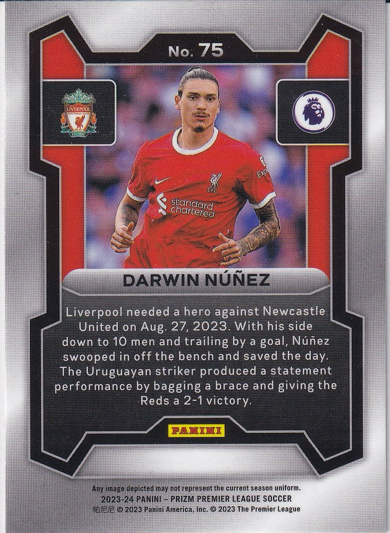 2023-24 Panini Prizm Premier League Soccer Base #75 Liverpool (Darwin Nunez)