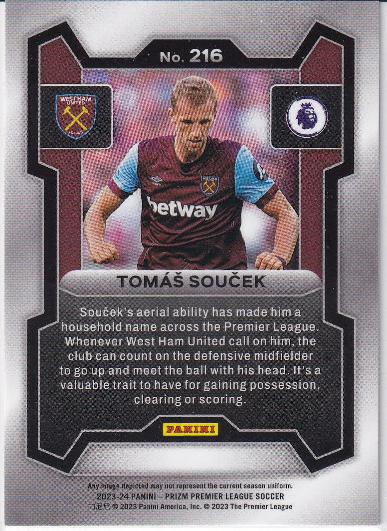 2023-24 Panini Prizm Premier League Soccer Base #216 West Ham United (Tomas Soucek)