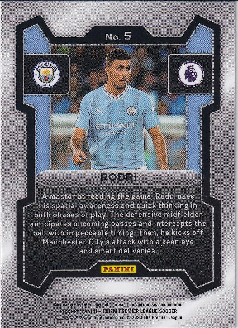 2023-24 Panini Prizm Premier League Soccer Base #5 Manchester City (Rodri)