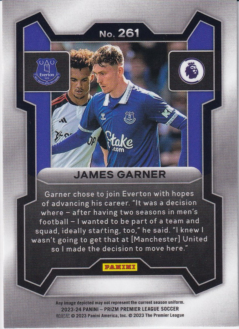 2023-24 Panini Prizm Premier League Soccer Base #261 Everton (James Garner)