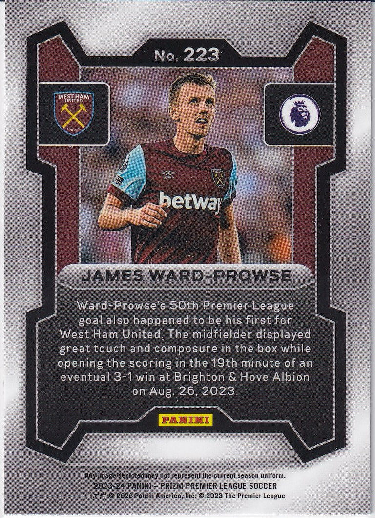 2023-24 Panini Prizm Premier League Soccer Base #223 West Ham United (James Ward-Prowse)