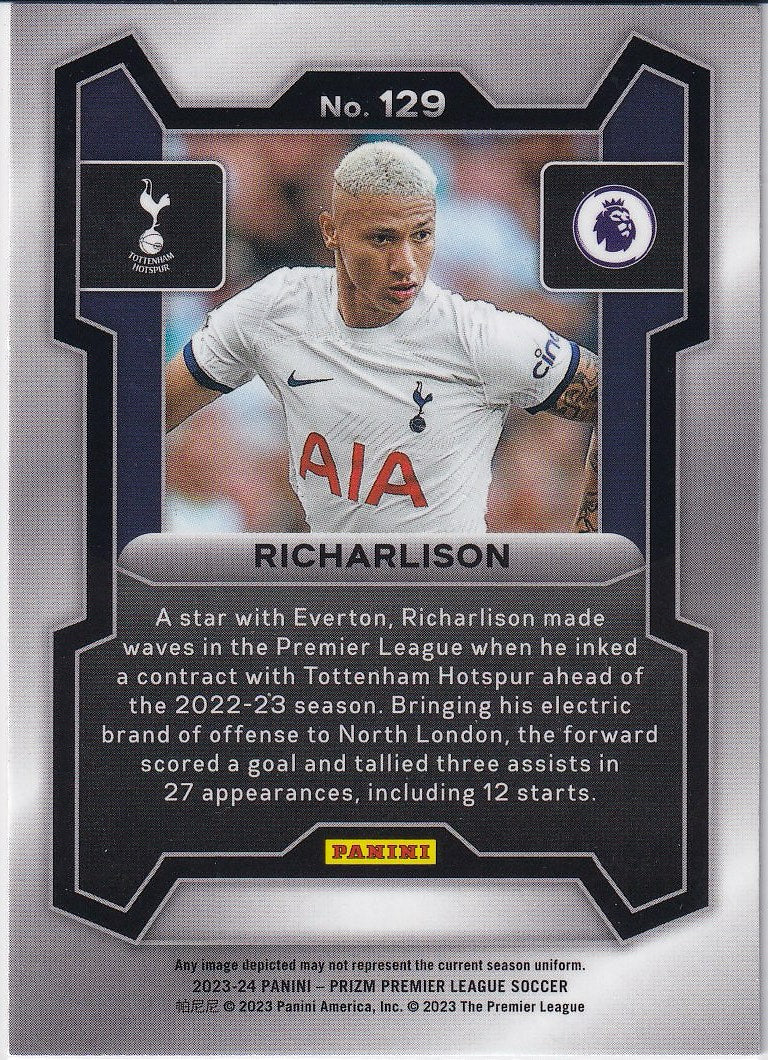 2023-24 Panini Prizm Premier League Soccer Base #129 Tottenham Hotspur (Richarlison)