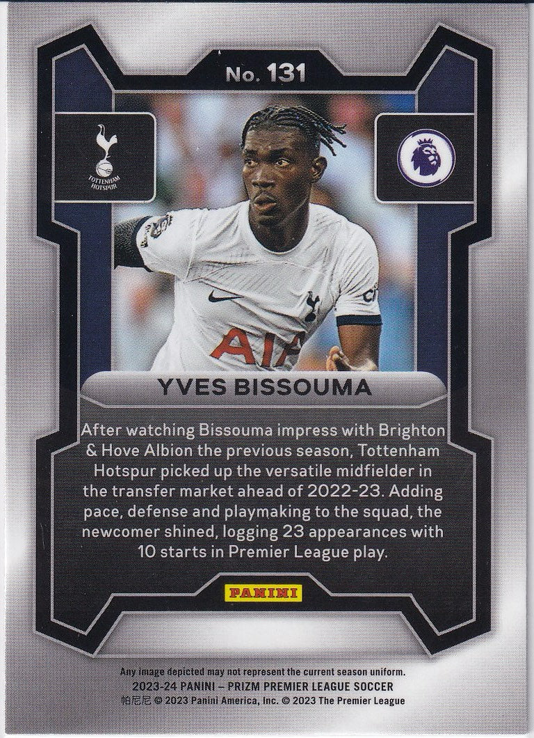 2023-24 Panini Prizm Premier League Soccer Base #131 Tottenham Hotspur (Yves Bissouma)
