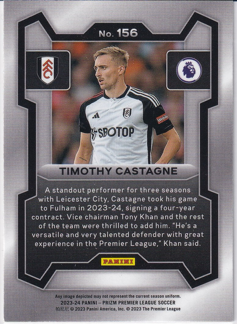 2023-24 Panini Prizm Premier League Soccer Base #156 Fulham (Timothy Castagne)